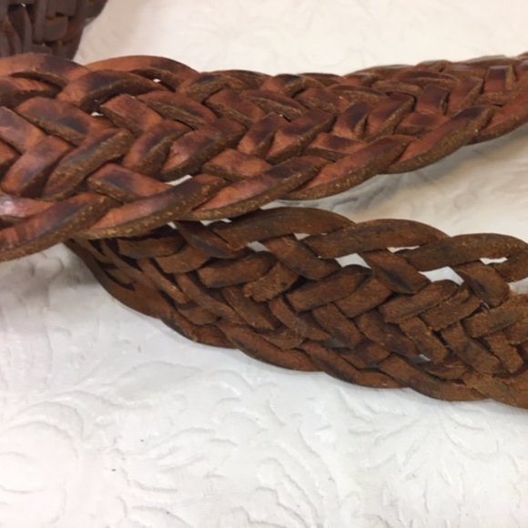VTG Moroccan Brown Leather Braided Belt w/Octagon Silver Toned Brass Buckle main image 9